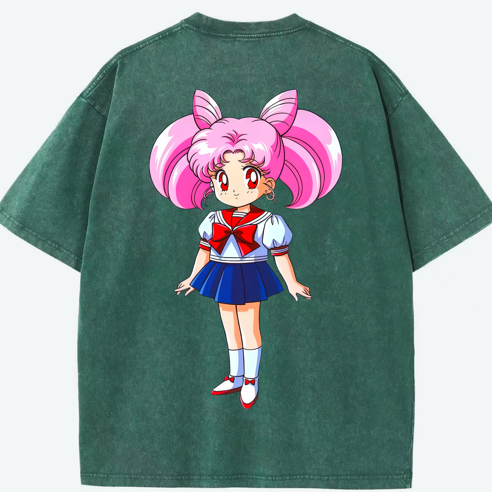 （画像用） 美少女戦士セーラームーン ちびうさ Sailor Moon Chibiusa Tsukino Usagi Small Lady Serenity 綿100% ヴィンテージ風 半袖Tシャツ（背面プリント）